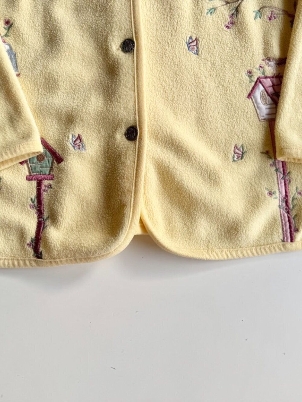 Vintage 00's NORTHERN REFLECTIONS Yellow Embroidered Bird Fleece Jacket, Size L - Picture 9 of 15